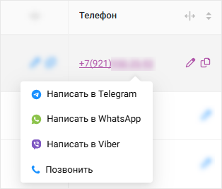 Меню с мессенджерами